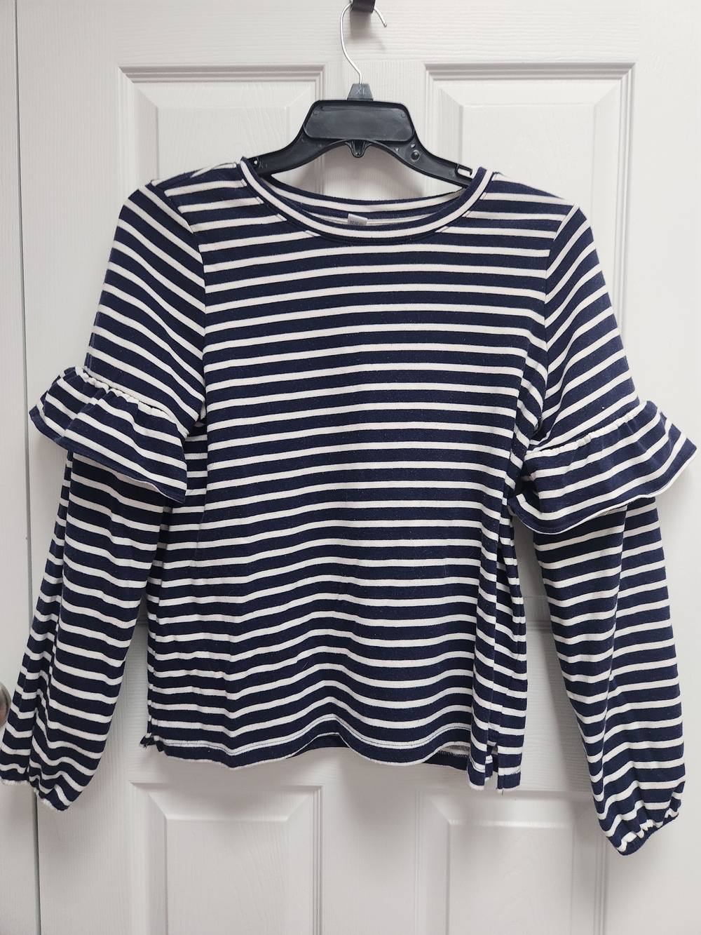 Old Navy Striped Navy and White Ruffle-Sleeve Women’s Top